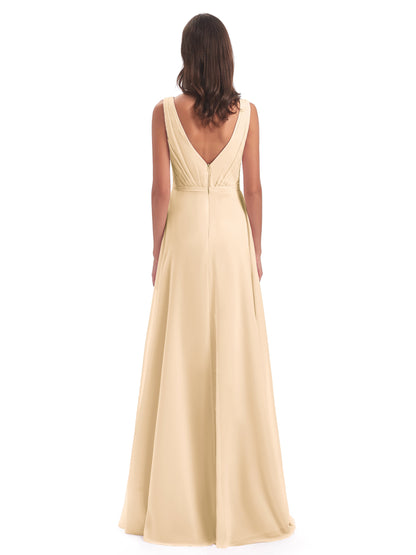 Kristina Sheath Floor Length V-Neck Chiffon Bridesmaid Dresses
