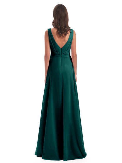 Kristina Sheath Floor Length V-Neck Chiffon Bridesmaid Dresses