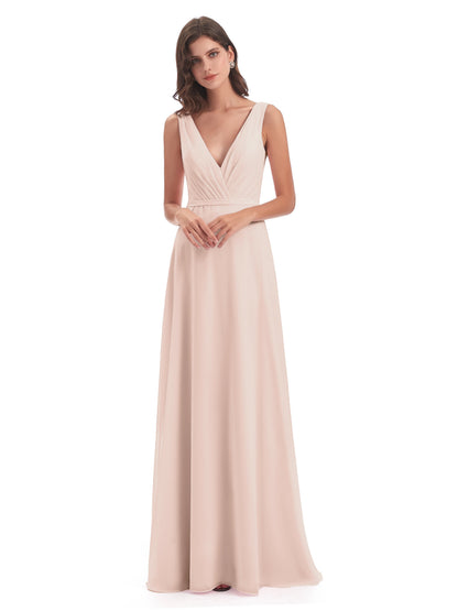 Kristina Sheath Floor Length V-Neck Chiffon Bridesmaid Dresses