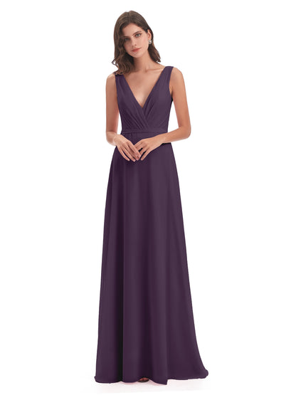 Kristina Sheath Floor Length V-Neck Chiffon Bridesmaid Dresses