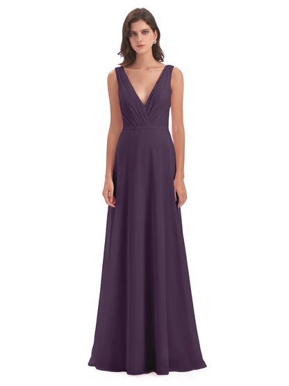 Kristina Sheath Floor Length V-Neck Chiffon Bridesmaid Dresses