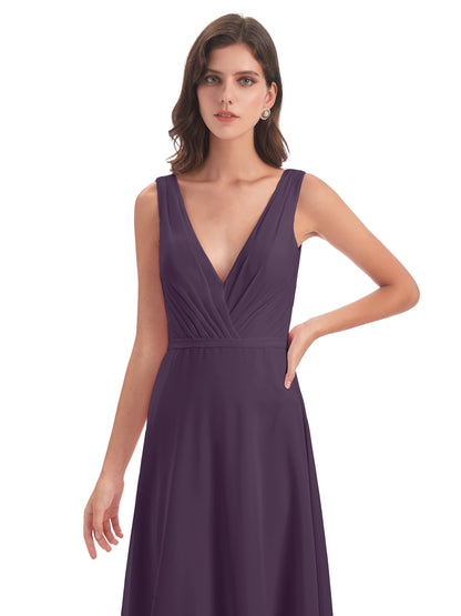 Kristina Sheath Floor Length V-Neck Chiffon Bridesmaid Dresses
