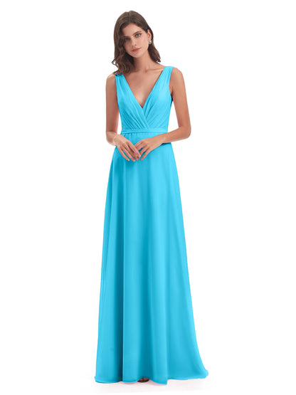 Kristina Sheath Floor Length V-Neck Chiffon Bridesmaid Dresses