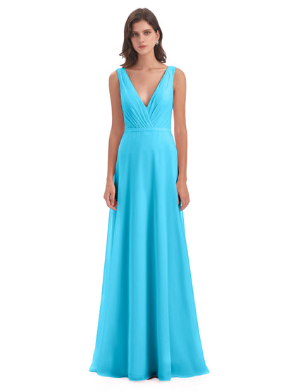 Kristina Sheath Floor Length V-Neck Chiffon Bridesmaid Dresses