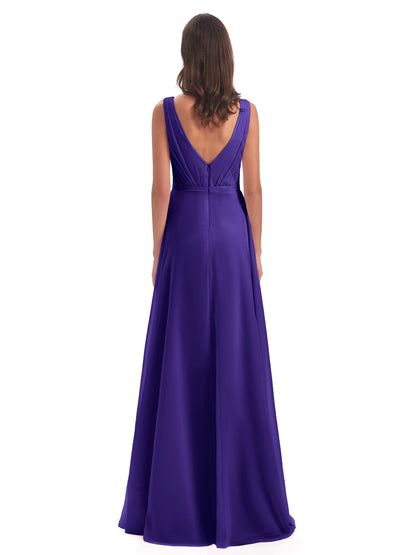 Kristina Sheath Floor Length V-Neck Chiffon Bridesmaid Dresses