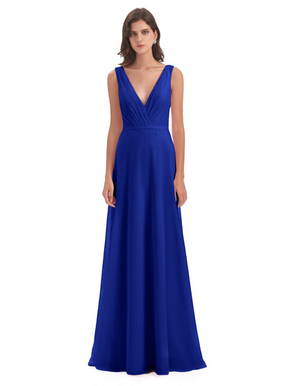 Kristina Sheath Floor Length V-Neck Chiffon Bridesmaid Dresses