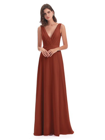 Kristina Sheath Floor Length V-Neck Chiffon Bridesmaid Dresses