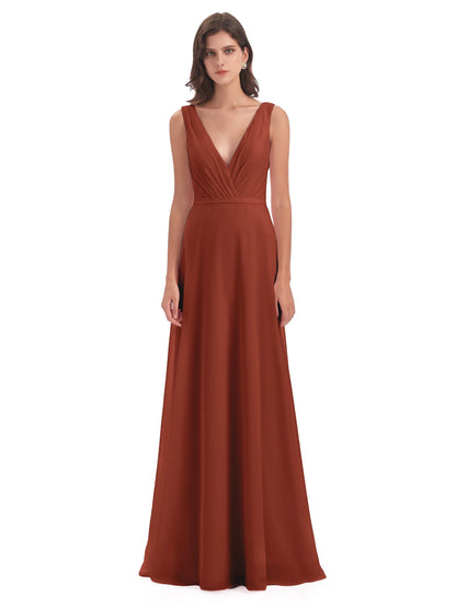 Kristina Sheath Floor Length V-Neck Chiffon Bridesmaid Dresses