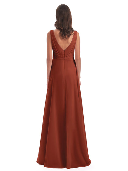 Kristina Sheath Floor Length V-Neck Chiffon Bridesmaid Dresses