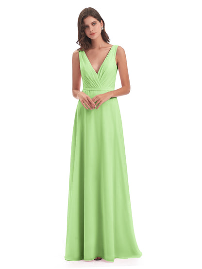 Kristina Sheath Floor Length V-Neck Chiffon Bridesmaid Dresses