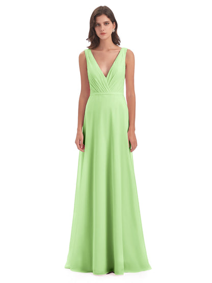 Kristina Sheath Floor Length V-Neck Chiffon Bridesmaid Dresses