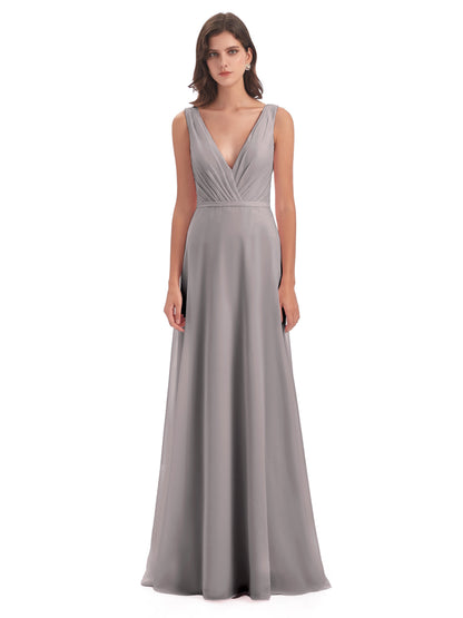 Kristina Sheath Floor Length V-Neck Chiffon Bridesmaid Dresses