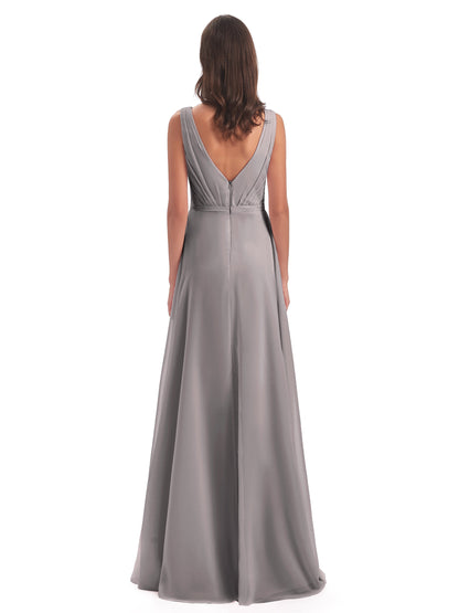Kristina Sheath Floor Length V-Neck Chiffon Bridesmaid Dresses