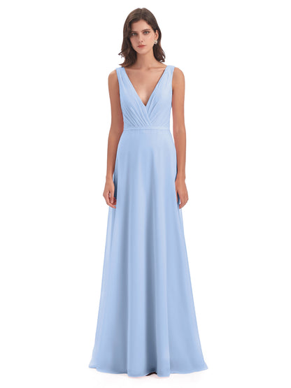 Kristina Sheath Floor Length V-Neck Chiffon Bridesmaid Dresses