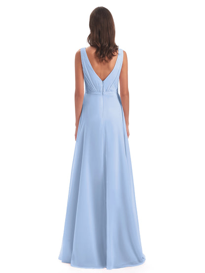 Kristina Sheath Floor Length V-Neck Chiffon Bridesmaid Dresses