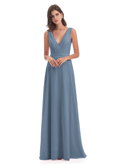 Kristina Sheath Floor Length V-Neck Chiffon Bridesmaid Dresses