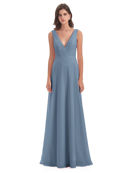 Kristina Sheath Floor Length V-Neck Chiffon Bridesmaid Dresses