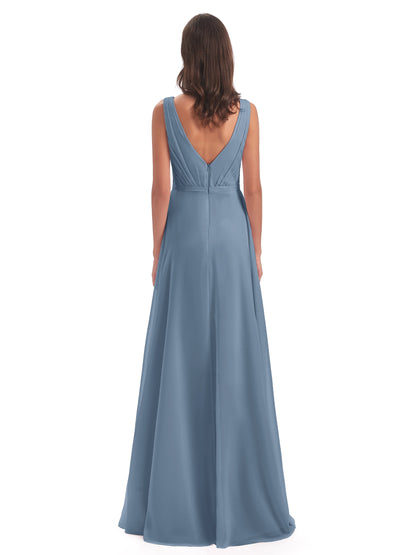 Kristina Sheath Floor Length V-Neck Chiffon Bridesmaid Dresses