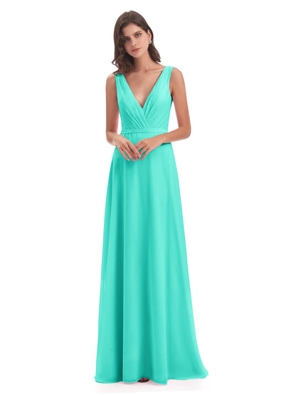 Kristina Sheath Floor Length V-Neck Chiffon Bridesmaid Dresses