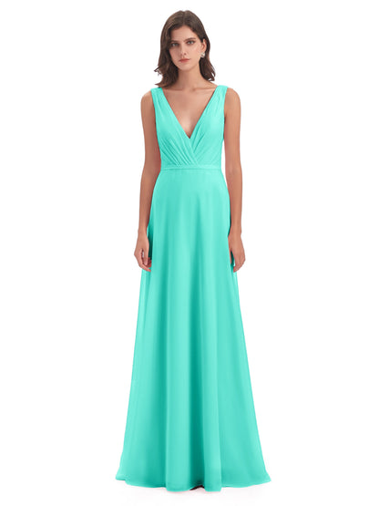 Kristina Sheath Floor Length V-Neck Chiffon Bridesmaid Dresses