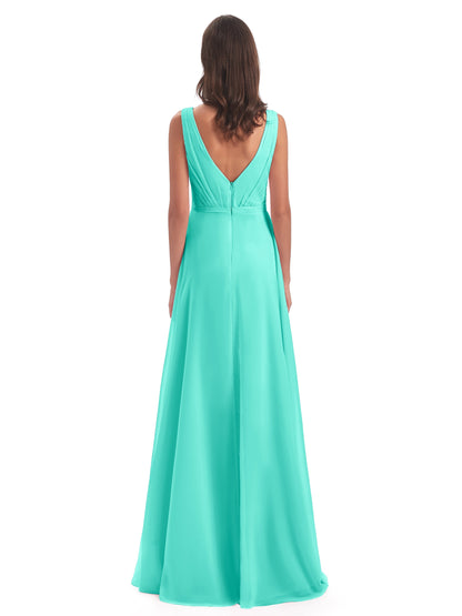 Kristina Sheath Floor Length V-Neck Chiffon Bridesmaid Dresses