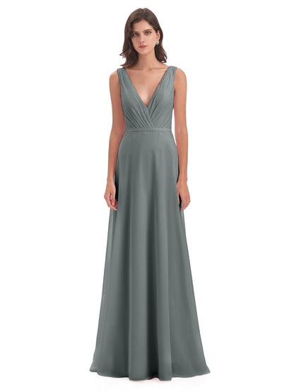 Kristina Sheath Floor Length V-Neck Chiffon Bridesmaid Dresses