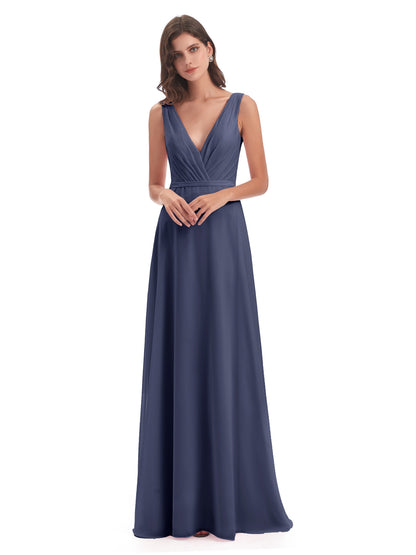 Kristina Sheath Floor Length V-Neck Chiffon Bridesmaid Dresses
