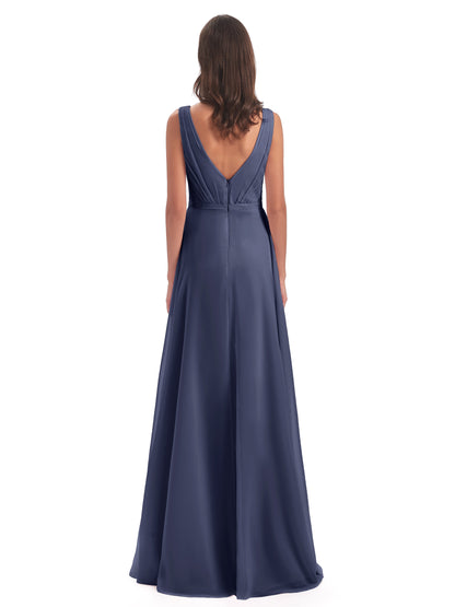 Kristina Sheath Floor Length V-Neck Chiffon Bridesmaid Dresses