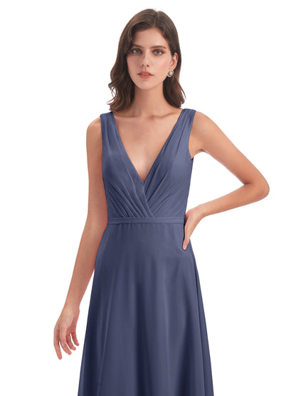 Kristina Sheath Floor Length V-Neck Chiffon Bridesmaid Dresses