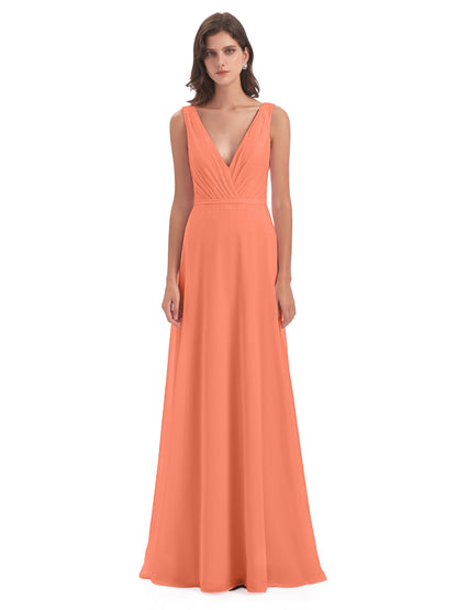 Kristina Sheath Floor Length V-Neck Chiffon Bridesmaid Dresses