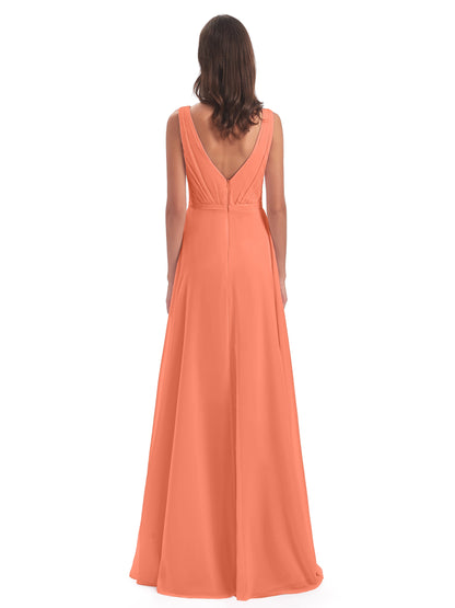 Kristina Sheath Floor Length V-Neck Chiffon Bridesmaid Dresses
