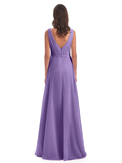 Kristina Sheath Floor Length V-Neck Chiffon Bridesmaid Dresses