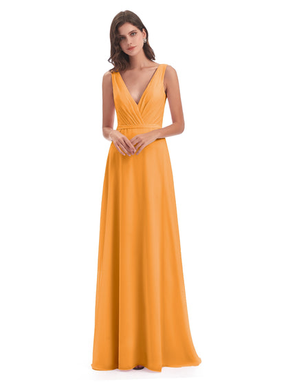Kristina Sheath Floor Length V-Neck Chiffon Bridesmaid Dresses