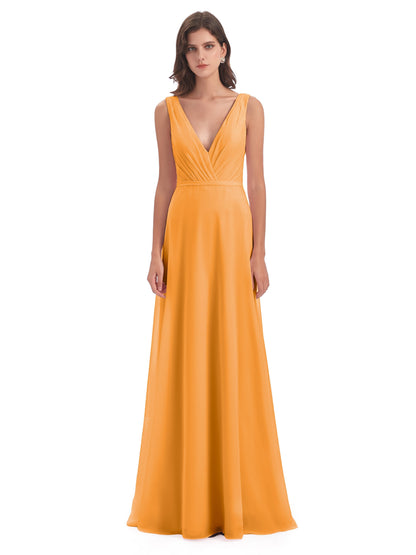 Kristina Sheath Floor Length V-Neck Chiffon Bridesmaid Dresses