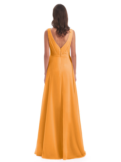 Kristina Sheath Floor Length V-Neck Chiffon Bridesmaid Dresses
