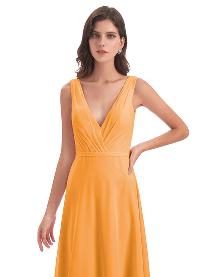 Kristina Sheath Floor Length V-Neck Chiffon Bridesmaid Dresses