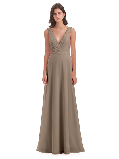 Kristina Sheath Floor Length V-Neck Chiffon Bridesmaid Dresses
