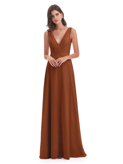 Kristina Sheath Floor Length V-Neck Chiffon Bridesmaid Dresses