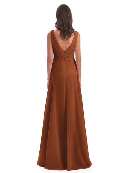 Kristina Sheath Floor Length V-Neck Chiffon Bridesmaid Dresses