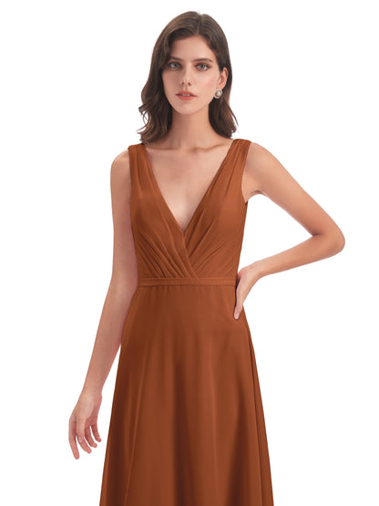 Kristina Sheath Floor Length V-Neck Chiffon Bridesmaid Dresses