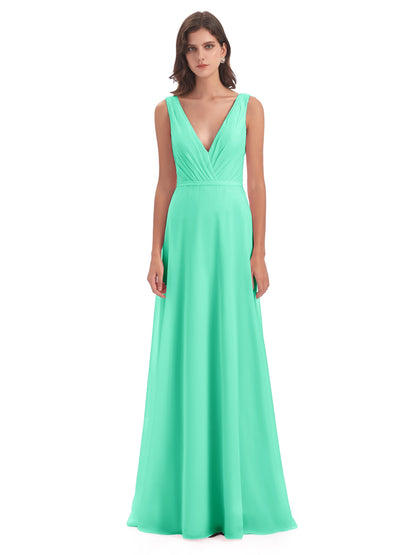 Kristina Sheath Floor Length V-Neck Chiffon Bridesmaid Dresses