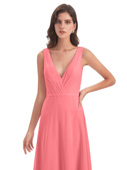 Kristina Sheath Floor Length V-Neck Chiffon Bridesmaid Dresses