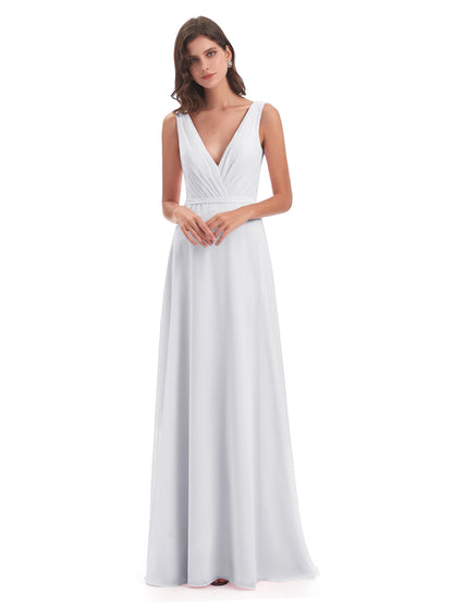 Kristina Sheath Floor Length V-Neck Chiffon Bridesmaid Dresses