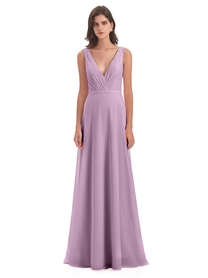 Kristina Sheath Floor Length V-Neck Chiffon Bridesmaid Dresses