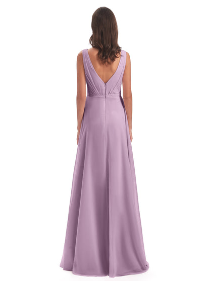 Kristina Sheath Floor Length V-Neck Chiffon Bridesmaid Dresses