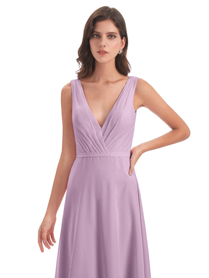Kristina Sheath Floor Length V-Neck Chiffon Bridesmaid Dresses