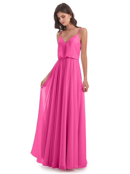 Leah Floor Length Spaghetti Straps Chiffon Bridesmaid Dresses