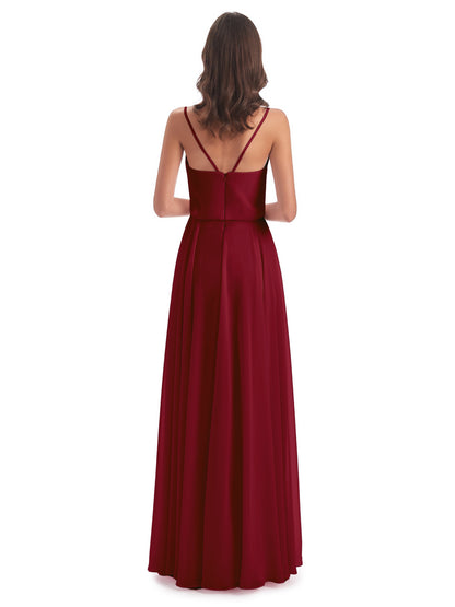 Leah Floor Length Spaghetti Straps Chiffon Bridesmaid Dresses