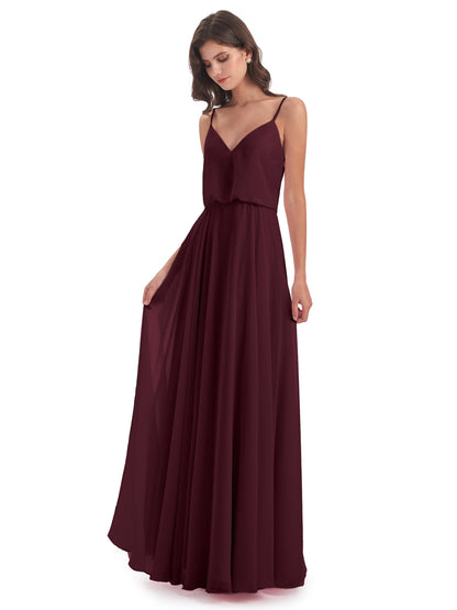 Leah Floor Length Spaghetti Straps Chiffon Bridesmaid Dresses