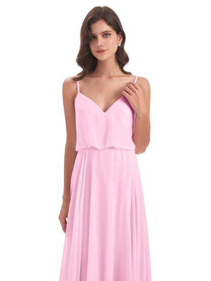 Leah Floor Length Spaghetti Straps Chiffon Bridesmaid Dresses